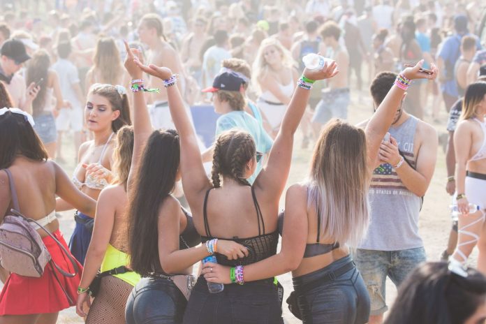 Crowd at outdoor summer music festival