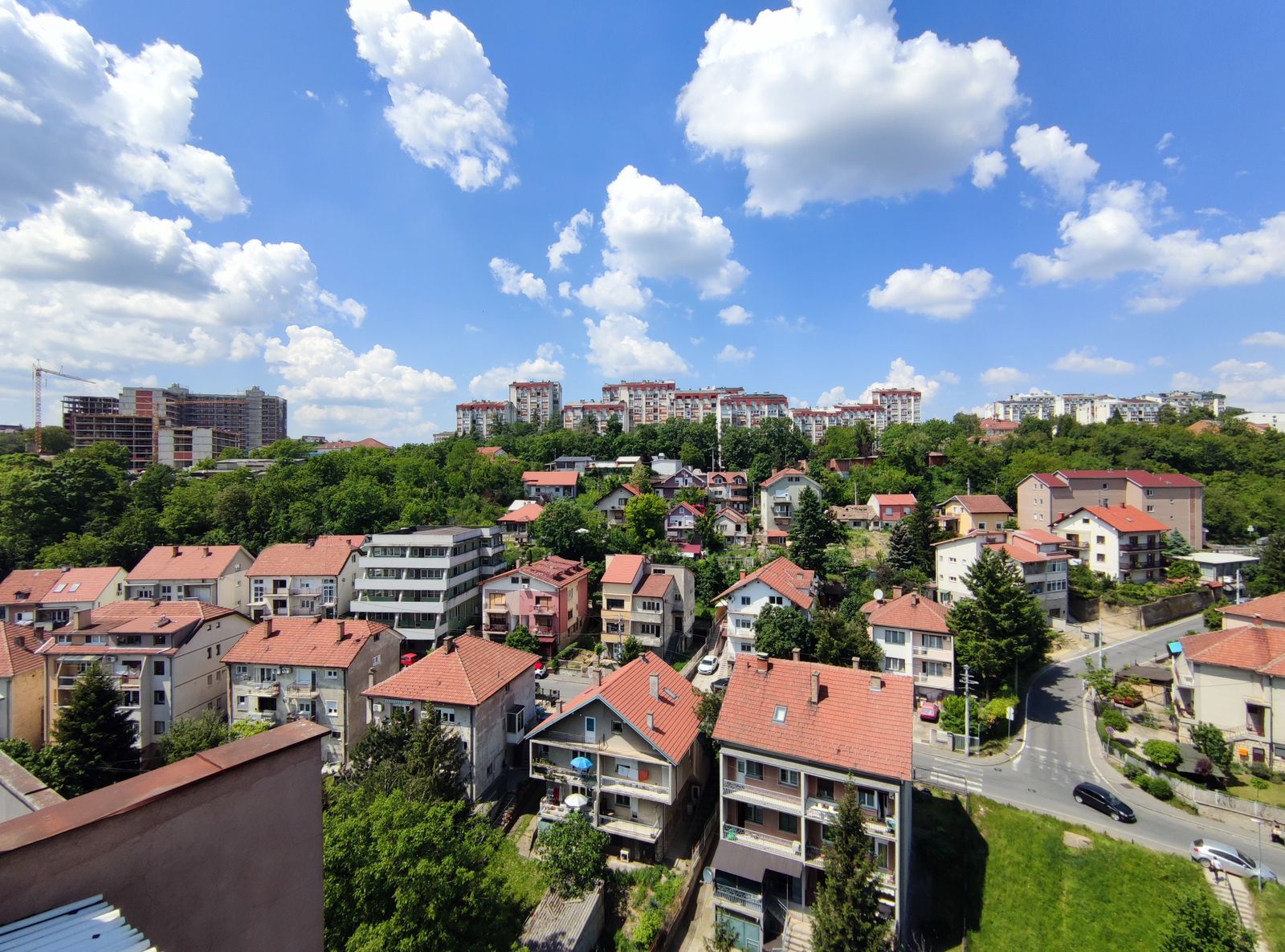 High angle aerial view of a residential neighborhood